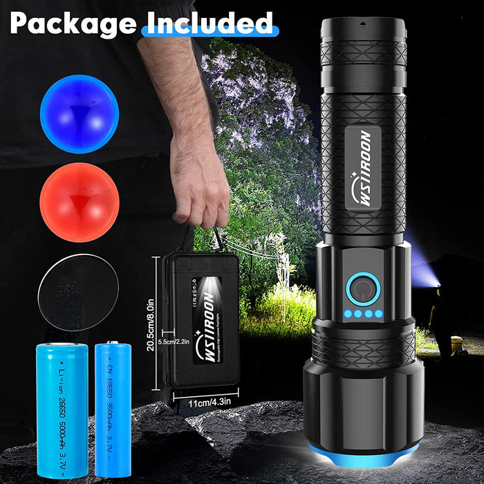 LED Rechargeable Flashlights High Lumens Battery Powered, Powerful 220000 Lumens Super Bright Flashlight, Zoomable Mid-Size Handheld Tactical Flash Light Kits for Camping Hiking Emergency