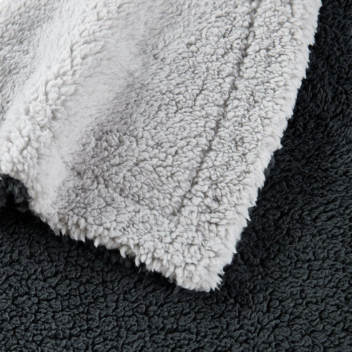 Reversible 2-Tone Sherpa Dual Layer Throw Blanket, 50" X 60", Recycled Polyester, Dark Gray and Light Gray