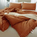 Burnt Orange Comforter Set Queen Size Pom Pom, 3 Piece Boho Bed Set, All Season Farmhouse Microfiber down Alternative Bedding Comforter (90X90) with 2 Pillow Shams