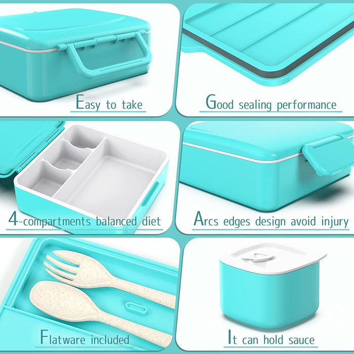 Bento Box, Bento Lunch Box for Kids and Adults 45Oz with Spoon and Fork, Leakproof Lunch Containers with 4 Compartments, Bpa-Free and Food-Safe Materials