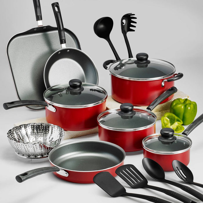 Tramontina Primaware 18 Piece Non-Stick Cookware Set, Red