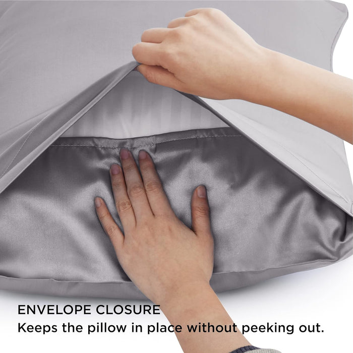 Satin Silky Pillowcase for Hair and Skin Queen - Dark Grey, 2 Pack 20X30 Inches - Set of 2 with Envelope Closure, Similar to Silk Pillow Cases, Gifts for Women Men