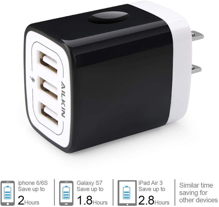 Wall Charger,Charging Blocks,Usb Charger Adapter,3.1A/3Pack Muti Port Fast Charge Station Power Charge Base Plug,Black