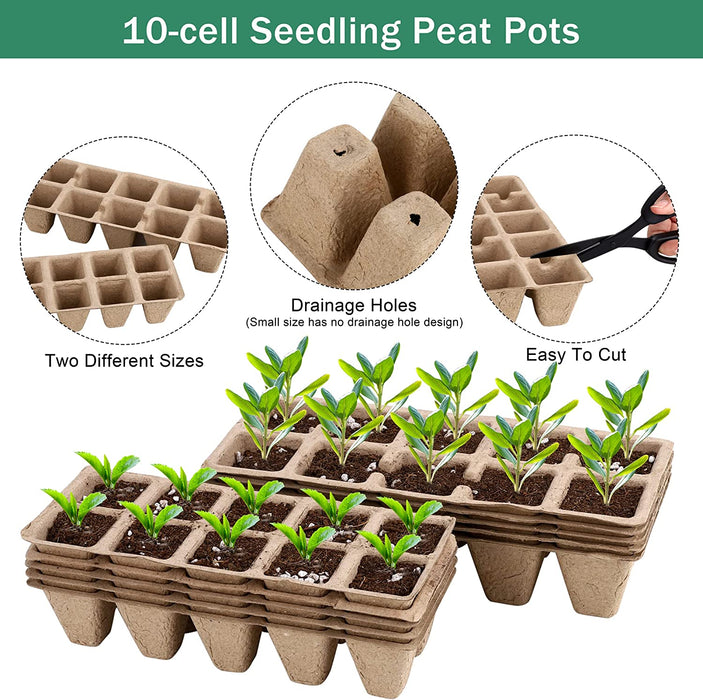 5 Pack Seed Starter Tray Kit, 15 Peat Pots for Seedlings Plastic Growing Germination Trays with Plants Labels, Planting Tools, Germination Plant Starting Pots for Plant Seeds, Green