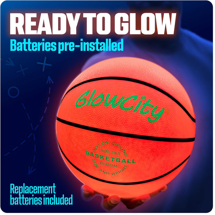 Glow in the Dark Basketball for Teen Boy - Glowing Red Basket Ball, Light up LED Toy for Night Ball Games - Sports Stuff & Gadgets for Kids Age 8 Years Old and Up