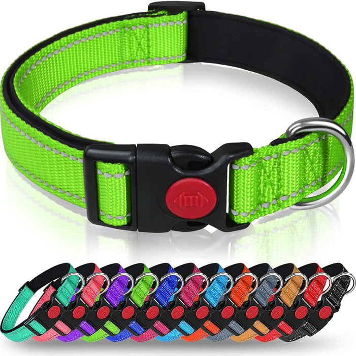 Reflective Dog Collar with Safety Locking Buckle, Adjustable Nylon Pet Collars for Extra Large Dogs, Red