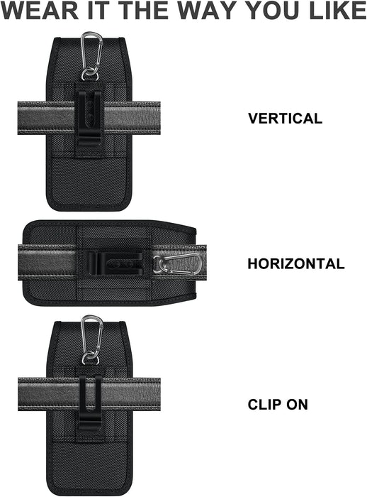 Cell Phone Holster for Iphone 11 12 13 14 Pro Max XR Samsung Galaxy S21 S20 FE S22 plus Ultra S9+ A13 A53 A12 Moto Nylon Belt Clip Card Holder RFID Blocking Pouch Case, Black