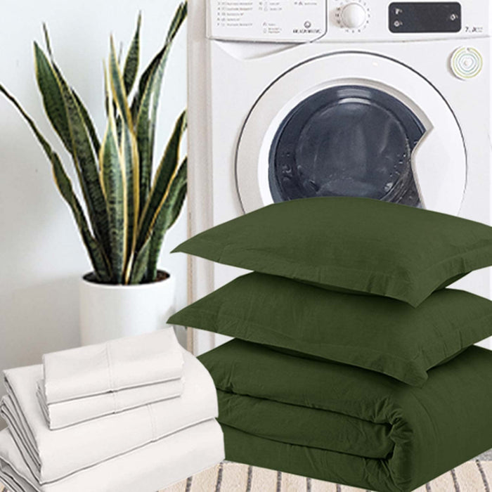 Bedding Comforter Set Queen Size, 7 Piece Boho Microfiber Bed in a Bag - Soft & Lightweight All Season Farmhouse down Alternative Comforter with Sheets for Women Men, Solid Dark Olive Green