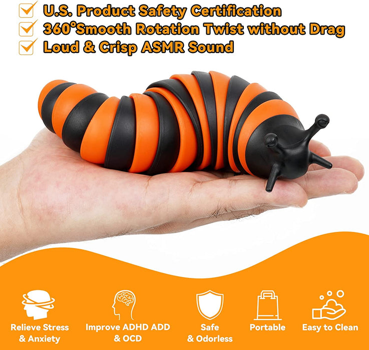 Articulated Slug Fidget Toy Flexible Swing Rotation ASMR Toys EDC Fidget Toys BPA Free anti Stress Anxiety Autism ADHD OCD ADD Sensory Toys Gift for Kids and Adults (Black & Orange)