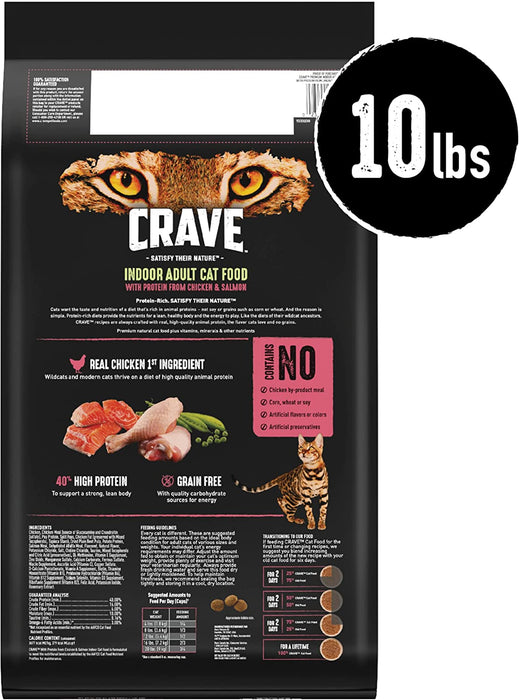 CRAVE Grain Free Indoor Adult High Protein Natural Dry Cat Food with Protein from Chicken & Salmon, 10 Lb. Bag