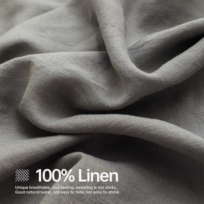 Simple&Opulence 100% Linen Sheet Set Solid Color-4 Pcs Washed French Linen Bed Sheets(1 Flat Sheet,1 Fitted Sheet,2 Pillowcases)-Breathable Bedding Set (Grey, Queen)
