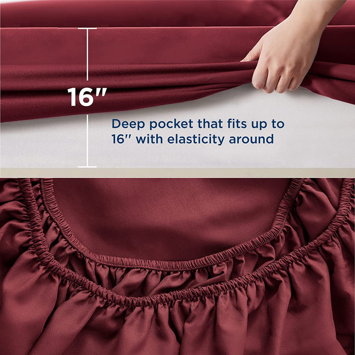 Full Size Sheets Set Burgundy - Soft 1800 Bedding Microfiber Sheets Full Size Bed, 4 Pieces Full Bed Sheets