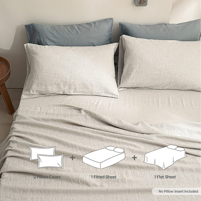 Simple&Opulence 100% Linen Sheet Set Solid Color-4 Pcs Washed French Linen Bed Sheets(1 Flat Sheet,1 Fitted Sheet,2 Pillowcases)-Breathable Bedding Set (Linen, Queen)
