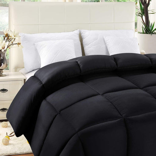Comforter Duvet Insert - Quilted Comforter with Corner Tabs - Box Stitched down Alternative Comforter (Queen, Black)