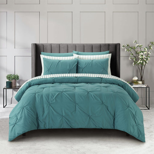 Sharper Image 9-Piece Teal down Alternative Pintuck Bed-In-A-Bag Set, King
