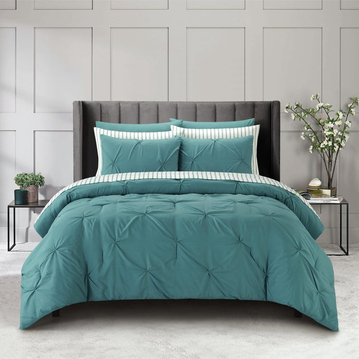 Sharper Image 9-Piece Teal down Alternative Pintuck Bed-In-A-Bag Set, King