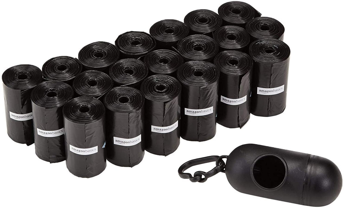 Unscented Standard Dog Poop Bags with Dispenser and Leash Clip, 13 X 9 Inches, Black - 60 Rolls (900 Bags)