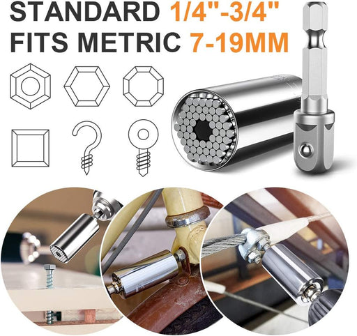 Super Universal Socket Tools Gifts for Men - Christmas Stocking Stuffers for Men Grip Socket Set with Power Drill Adapter Cool Stuff Ideas Gadgets for Men Birthday Gifts for Dad Women Husband (7-19Mm)