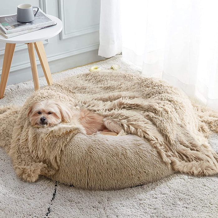 Calming Dog Bed & Cat Bed, Anti-Anxiety Donut Dog Cuddler Bed, Warming Cozy Soft Dog round Bed, Fluffy Faux Fur Plush Dog Cat Cushion Bed for Small Medium Dogs and Cats (20"/24"/27"/30")