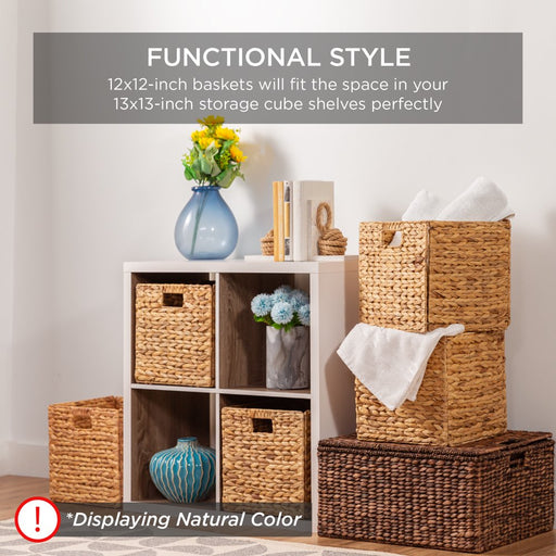 12X12In Hyacinth Baskets, Set of 5 Multipurpose Collapsible Organizers W/ Inserts - Espresso