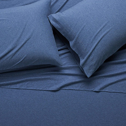 Cotton Jersey Bed Sheet Set - 4 Pieces, Queen, Chambray Blue