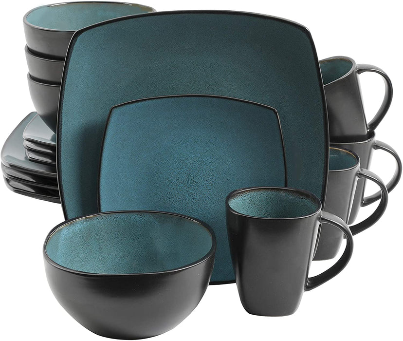 Gibson Soho Lounge 16-Piece Square Reactive Glaze Dinnerware Set, Red