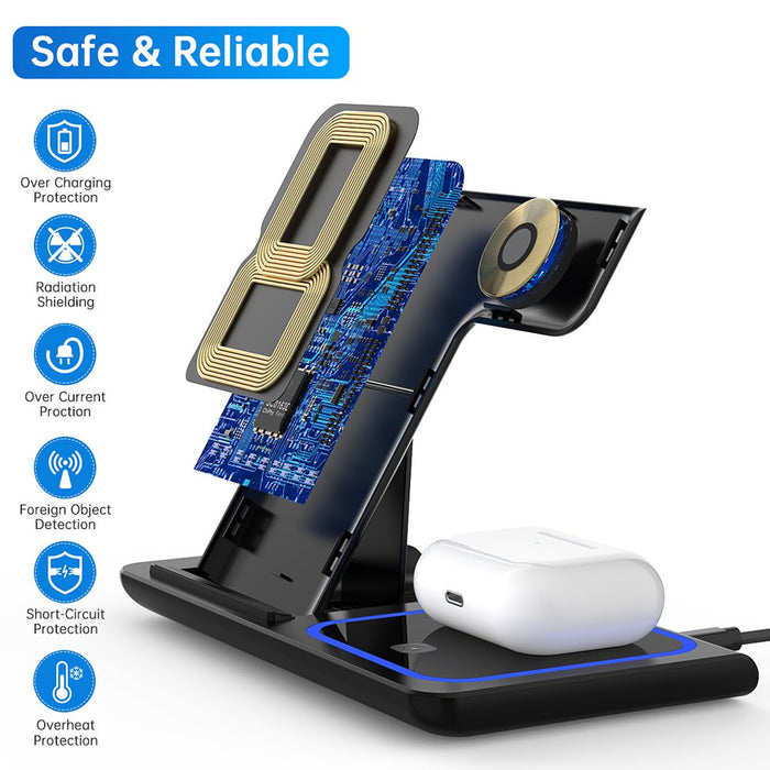 Wireless Charger, 3 in 1 Qi-Certified 15W Fast Charging Station for Apple Iwatch Series 5/4/3/2/1,Airpods,Wireless Charging Stand for Iphone 13/12/11 Series/Xs MAX/XR/XS/X/8/8 Plus/Samsung