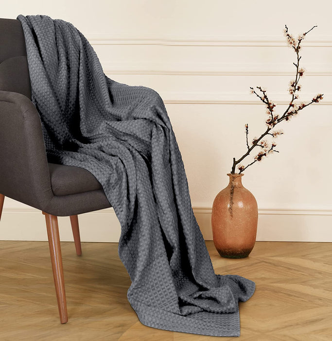 Cotton Waffle Blanket 300 GSM (Charcoal - 90X108 Inches) Soft Lightweight Breathable Bed Blanket King Size Layering Any Bed for All Season