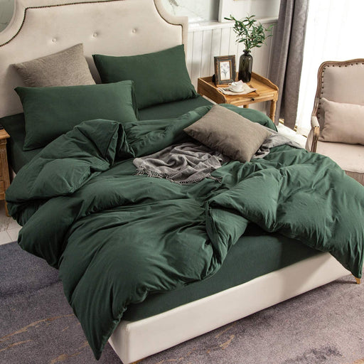 Jersey Knit Duvet Cover Set 100% T-Shirt Cotton Super Soft Comfy 3Pc Bedding Set with Zipper Closure (Solid Forest Green, King)