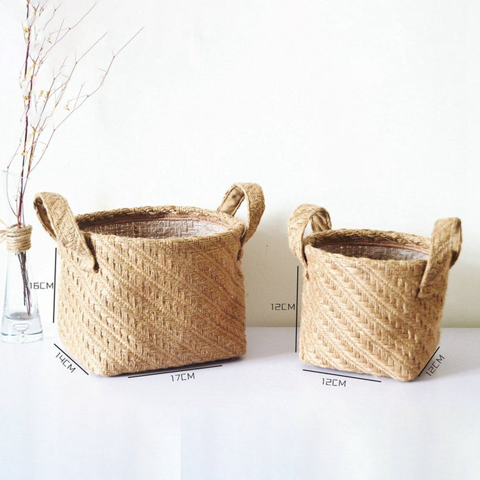 Household DIY Handmade Woven Storage Baskets Flower Pot Jute Cloth Sundries Holder Underwear Toy Container Storage Basket
