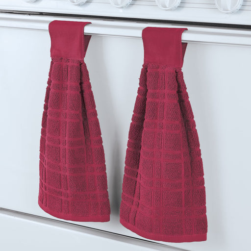 Hanging Tufted Design Kitchen Towels - Set of 2 - Touch Tab Top Closure - Hangs on Appliances, Drawer Handles - Machine Wash, Cotton - 18"L X 16"W - 3 Colors