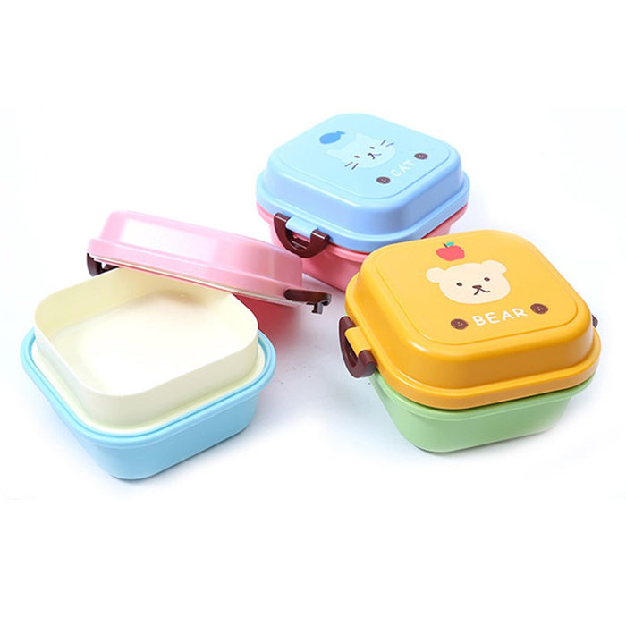 Kids Colorful Cartoon Small Lunch Box Portable Picnic 2 Layer Sealed Food Fruit Container Microwave Storage Bento Box