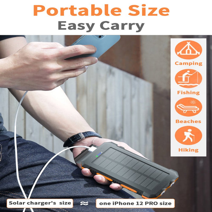 Durecopow 30000Mah Solar Charger for Cell Phone Iphone, Portable Solar Power Bank with Dual 5V USB Ports, 2 Led Light Flashlight, Compass Battery Pack for Outdoor Camping Hiking (Orange)