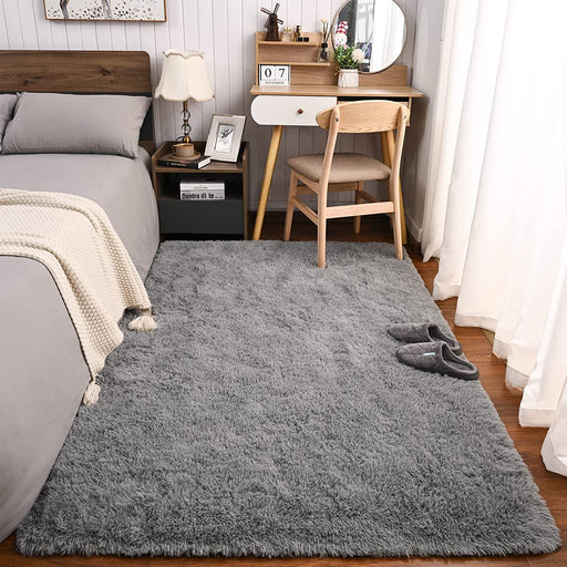 Fluffy Bedroom Rug 4 X 6 Ft Area Rugs for Living Room, Super Soft Shag Rug, Indoor Modern Fluffy Carpet Rugs for Bedroom Kids Girls Room Dorm Home Decor, Non-Slip Plush Nursery Rug, Grey