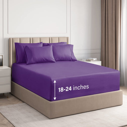 Extra Deep Pocket Sheets - 6 Piece Sheet Set - King Size Sheets Deep Pocket - Extra Deep Bed Sheets - Deep King Fitted Sheet Set - Super and Ultra Deep Sheets - for Deep Pockets Mattress - Fits Easily