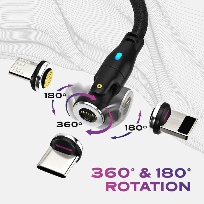 360 Pro Magnetic Charging Cable 100W Fast Charge Type C and Micro USB Magnet Connectors, 100 W Magnetic Charge Cable 6Ft / 2M, Data Transfer Capable, Compatible with All Devices