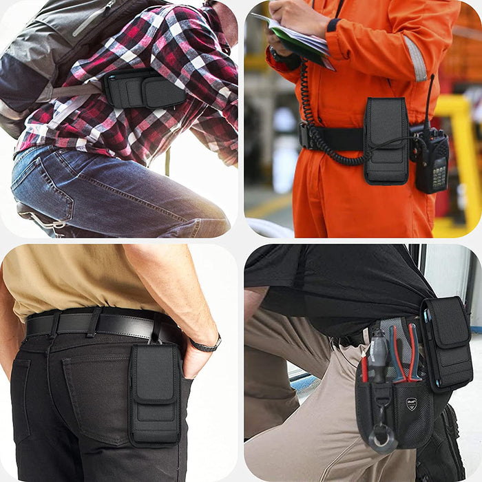 Cell Phone Holster for Iphone 11 12 13 14 Pro Max XR Samsung Galaxy S21 S20 FE S22 plus Ultra S9+ A13 A53 A12 Moto Nylon Belt Clip Card Holder RFID Blocking Pouch Case, Black