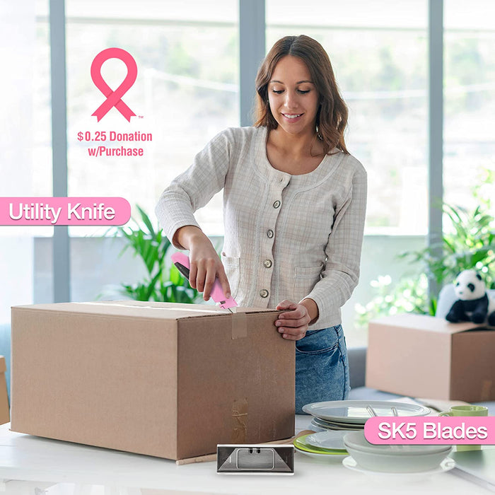 Pink Tool Kit - Hand Tool Set with Easy Carrying round Pouch - Durable, Long Lasting Chrome Finish Tools - Household Tool Kit Perfect for DIY, Home Maintenance - Pink Ribbon