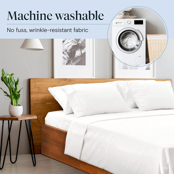 6 PC Sheet Set Bamboo Sheets Deep Pockets 18" Eco Friendly Wrinkle Free Sheets Machine Washable Hotel Bedding Silky Soft - White Queen