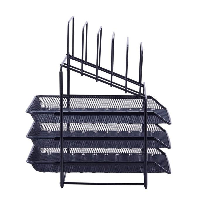 Pen + Gear, Mesh Desk Organizer with 3 Sliding Letter Tray, 5 Upright Sections, Black