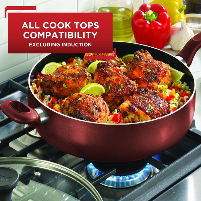 T-Fal Easy Care Nonstick Cookware, 20 Piece Set, Red, Dishwasher Safe