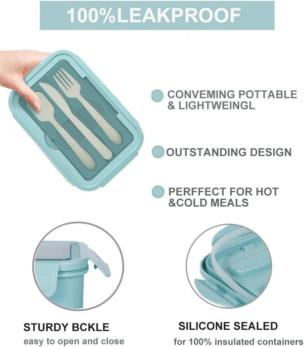 Bento Lunch Box for Adult, Bento Boxes with Fork Spoon&Muffin Silicone Cup, Compartment Bento Box Leak Proof, Microwavable Lunch Containers, Bento Box with Utensils for Work/Picnic