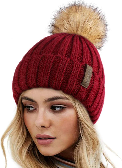 FURTALK Womens Winter Knitted Beanie Hat with Faux Fur Pom Warm Knit Skull Cap Beanie for Women…
