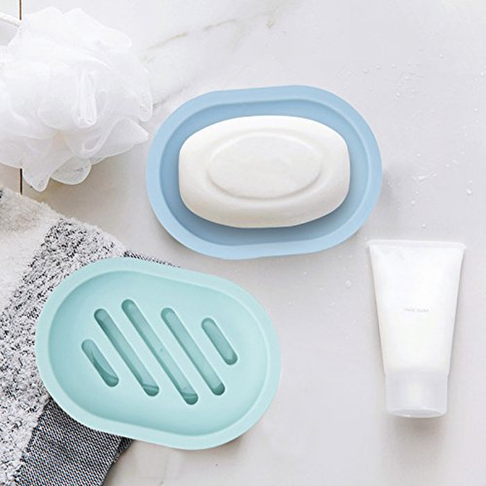 2-Pack Soap Dish with Drain, Soap Holder, Soap Saver, Easy Cleaning, Dry, Stop Mushy Soap (Blue)