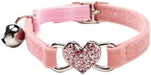 Pink Soft Velvet Safe Cat Adjustable Collar with Crystal Heart Charm and Bells 8-11 Inches(Black+Red+Pink+Blue)