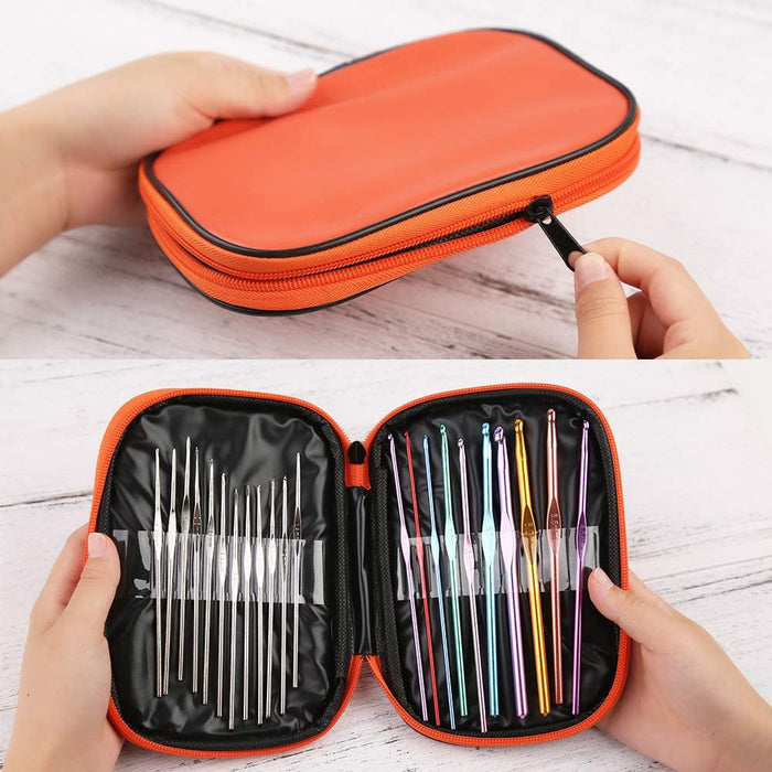 54 Pcs Crochet Needles Set, Crochet Hooks Kit with Storage Case, Ergonomic Knitting Needles Blunt Needles Stitch Marker DIY Hand Knitting Craft Art Tools for Beginners
