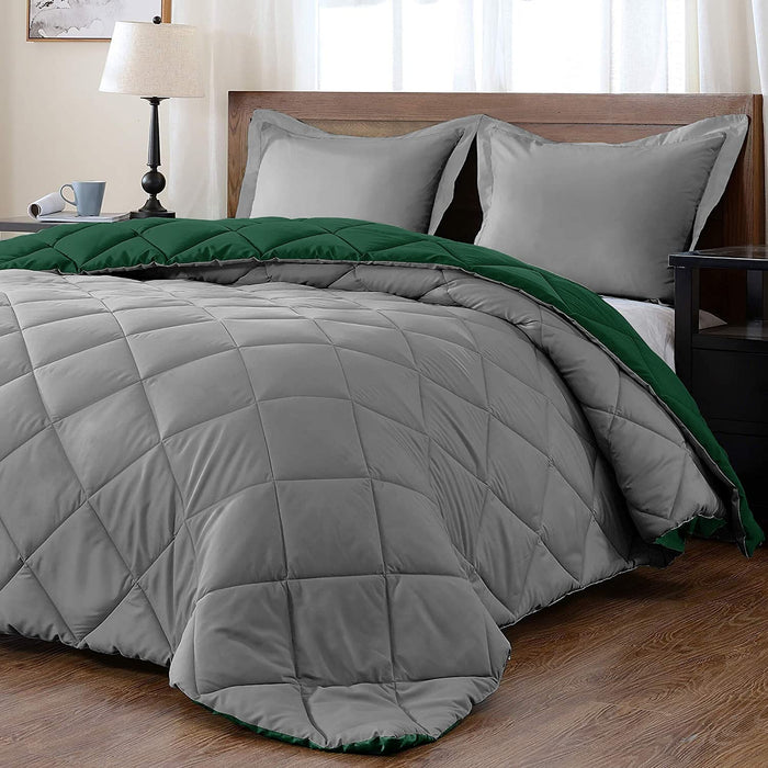 Lightweight Solid Comforter Set (King) with 2 Pillow Shams - 3-Piece Set - Blackish Green and Alloy Gray - down Alternative Reversible Comforter
