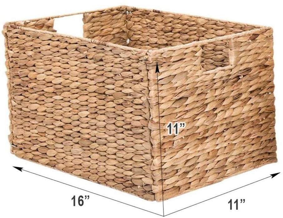 2 Decorative Hand-Woven Water Hyacinth Wicker Storage Basket, 16X11X11 Perfect for Shelving Units