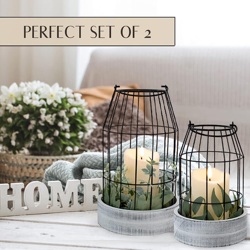 Rustic Farmhouse Lantern Decor - Stylish Decorative Lanterns for Your Living Room, Fireplace Mantle or Kitchen Dining Table - Modern Upscale Beauty for Your Entire Home