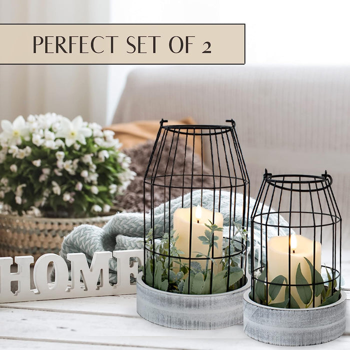 Rustic Farmhouse Lantern Decor - Stylish Decorative Lanterns for Your Living Room, Fireplace Mantle or Kitchen Dining Table - Modern Upscale Beauty for Your Entire Home